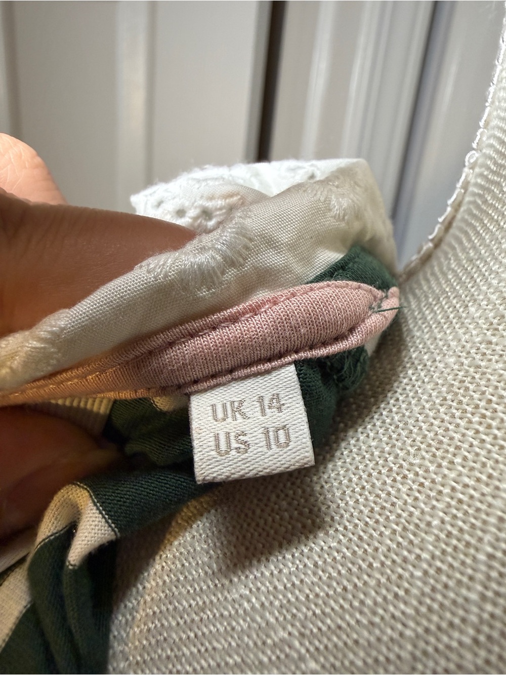 Boden Green and White Striped Long-Sleeve Top with Lace Collar - Picture 5 of 6